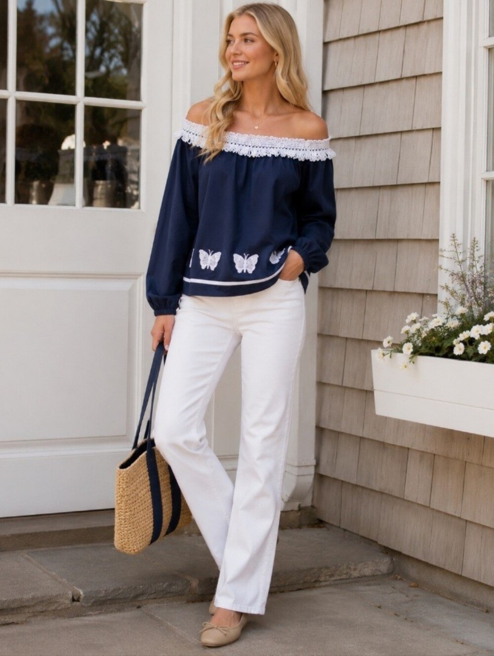 Sara Campbell Butterfly Navy Blue Popover Blouse Top Size Small NEW NWT